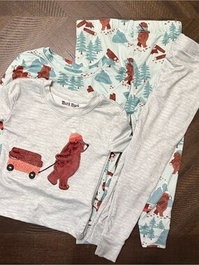 Mick Mack Kids Bear Wagon Pajama Set - Light Gray & Teal Bear Print